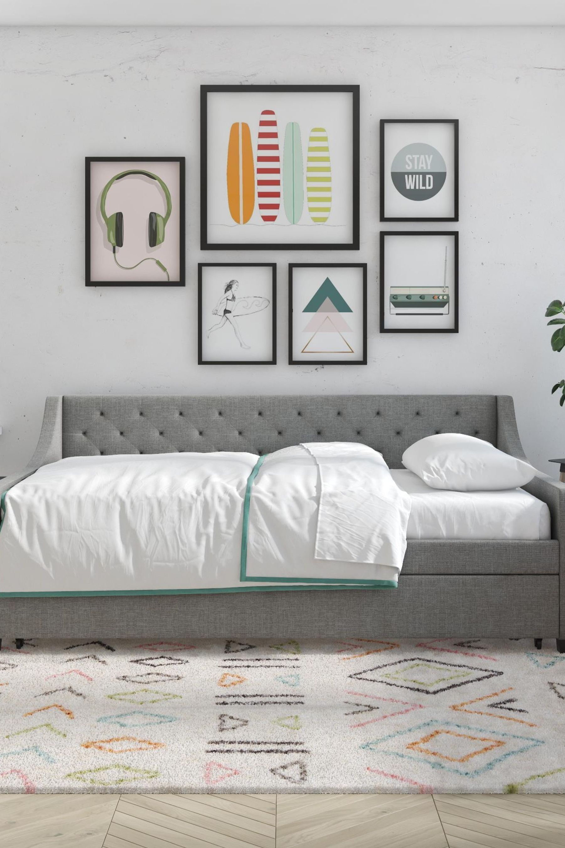 Novogratz Grey Her Majesty Linen Daybed with Trundle