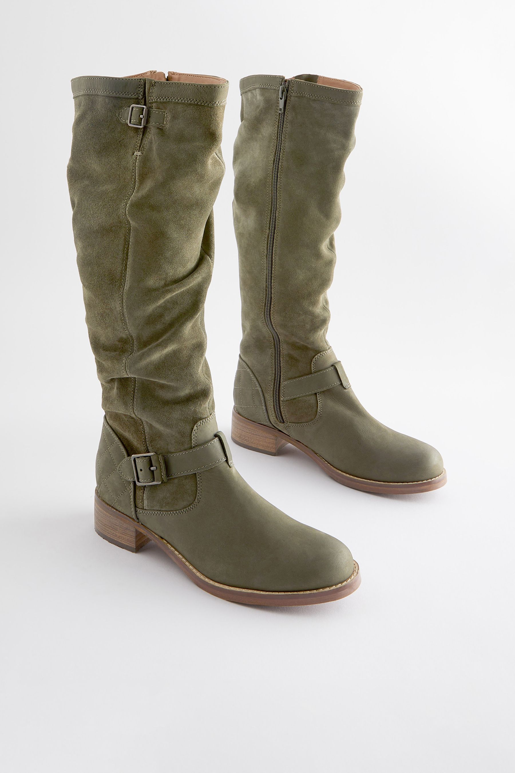 Khaki green discount knee high boots