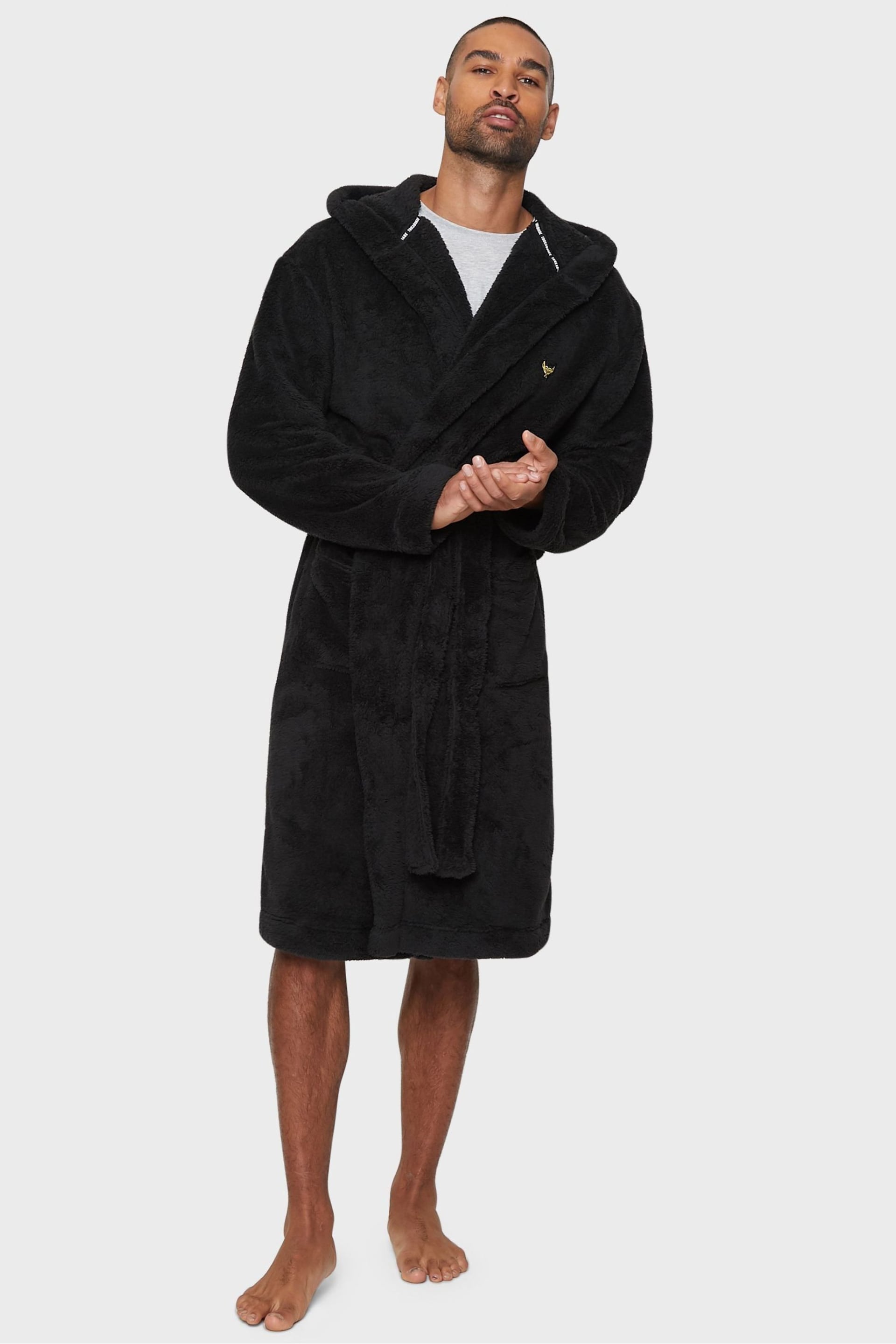Threadbare Black Cosy Hooded Dressing Gown - Image 2 of 4