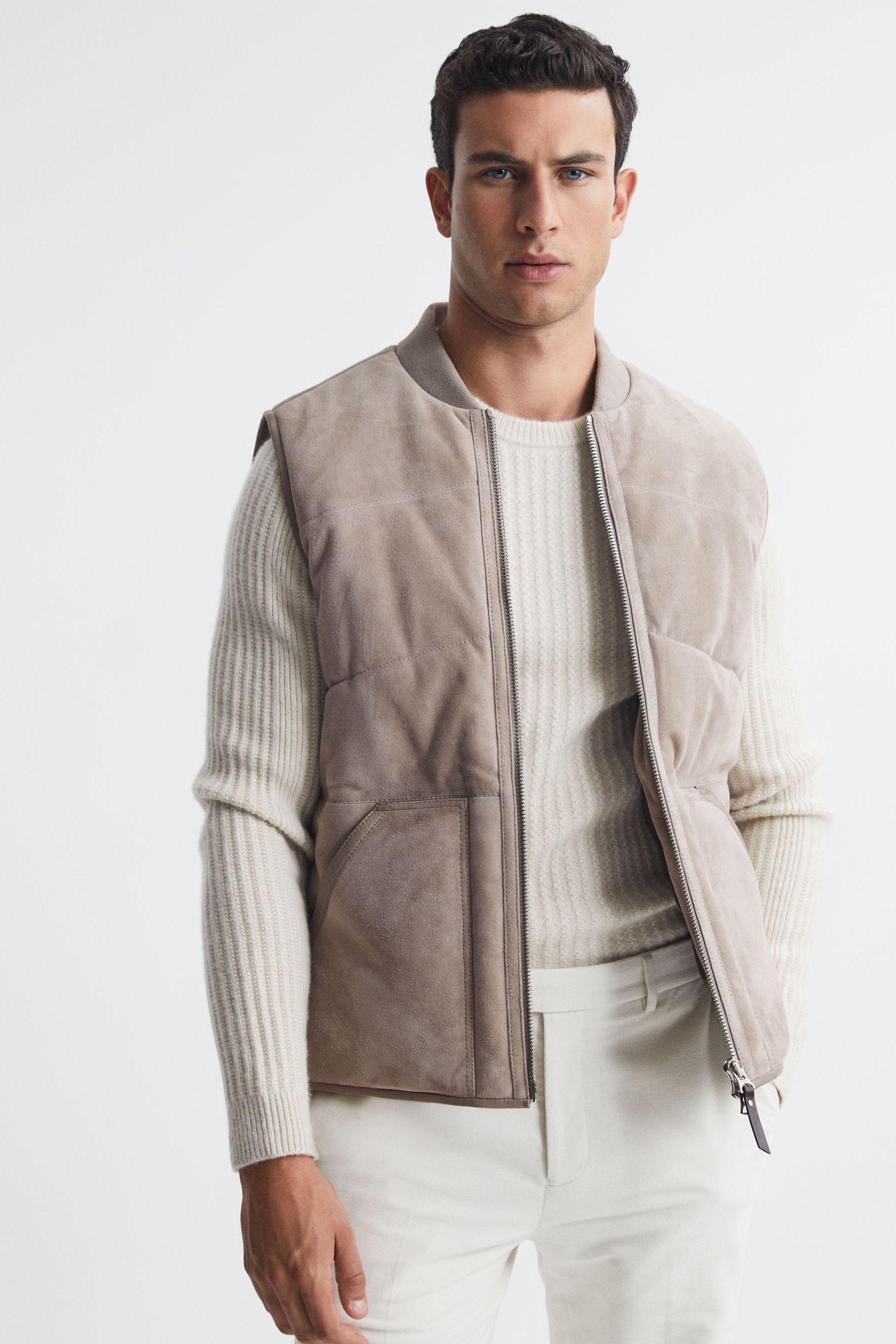 Buy Reiss Taupe Cobar Suede Quilted Sleeveless Gilet from the Next UK online shop
