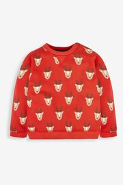 JoJo Maman Bébé Red Boys' Reindeer Sweatshirt & Jogger With Pet In Pocket Set - Image 2 of 5