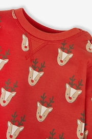 JoJo Maman Bébé Red Boys' Reindeer Sweatshirt & Jogger With Pet In Pocket Set - Image 4 of 5