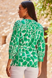 Sosandar Green 3/4 Sleeve Blouson Wrap Sleeve Top - Image 3 of 6