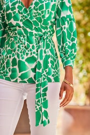 Sosandar Green 3/4 Sleeve Blouson Wrap Sleeve Top - Image 6 of 6