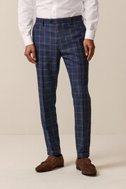 Bright Blue Skinny Fit Trimmed Check Suit Trousers - Image 1 of 9