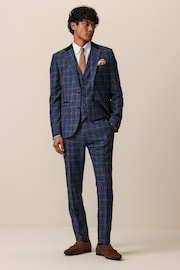 Bright Blue Skinny Fit Trimmed Check Suit Trousers - Image 2 of 9