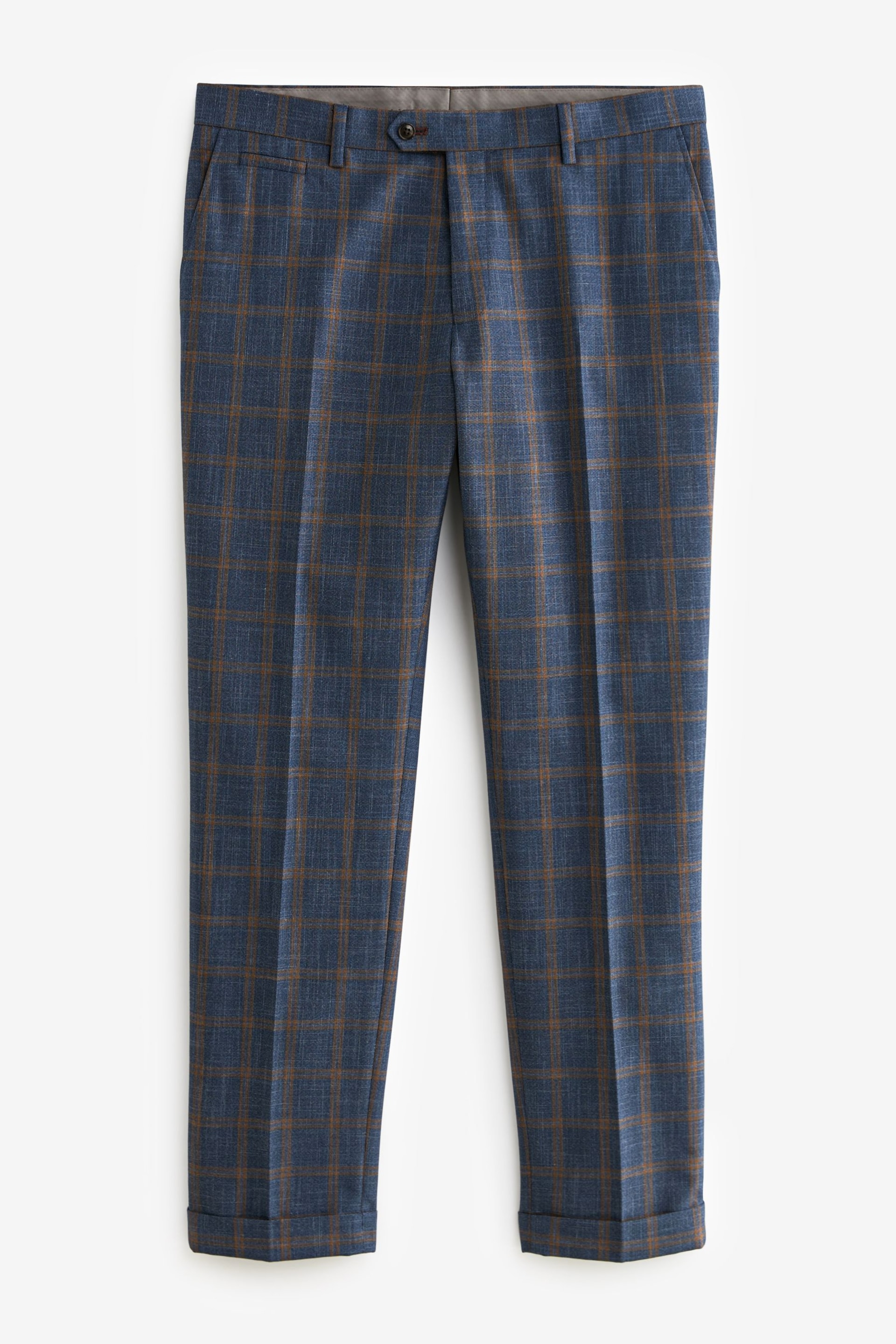 Bright Blue Skinny Fit Trimmed Check Suit Trousers - Image 6 of 9