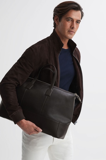 Reiss Chocolate Carter Leather Holdall