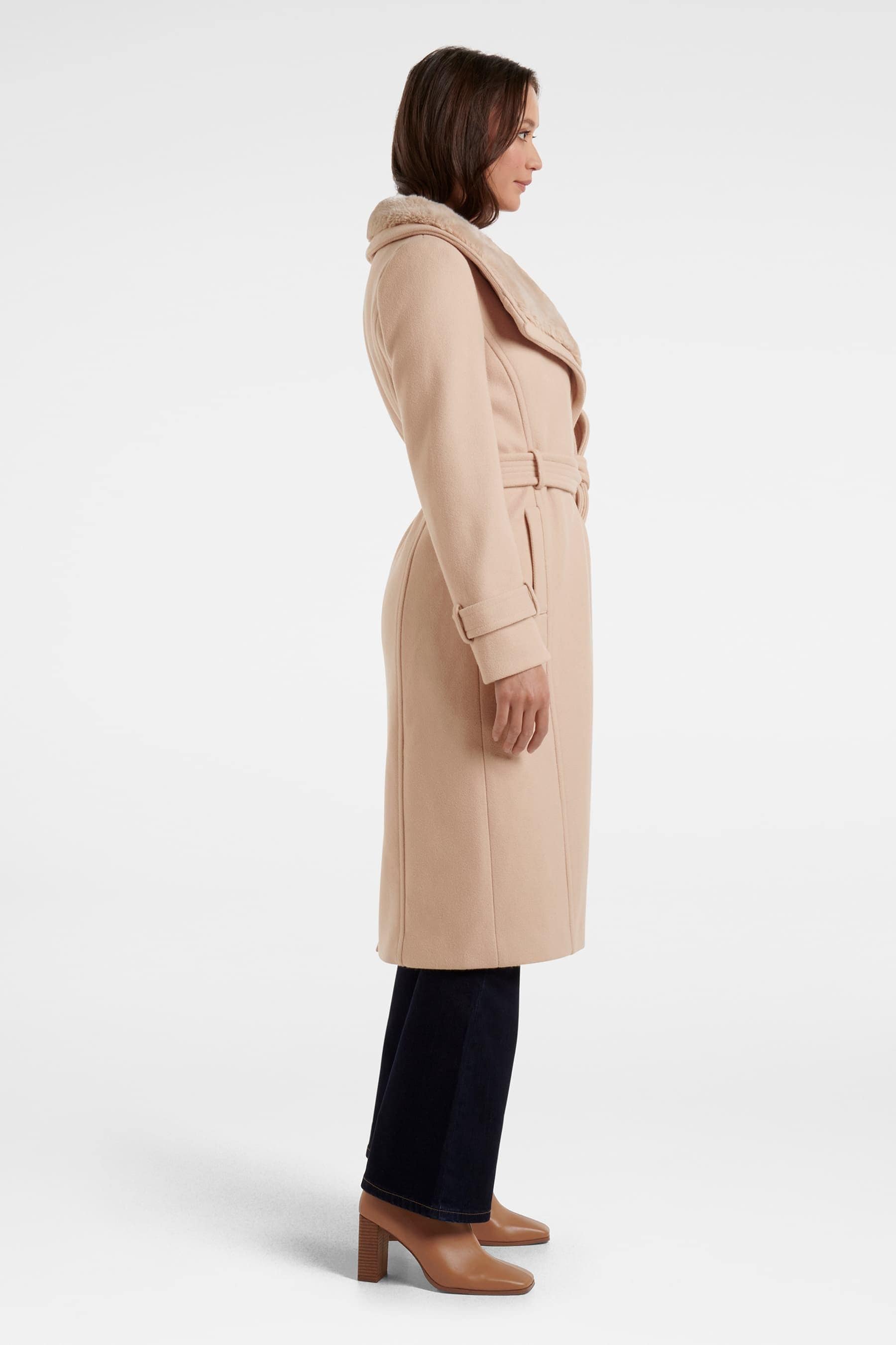 Forever New Pink Talia Faux Fur Collar Wrap Coat