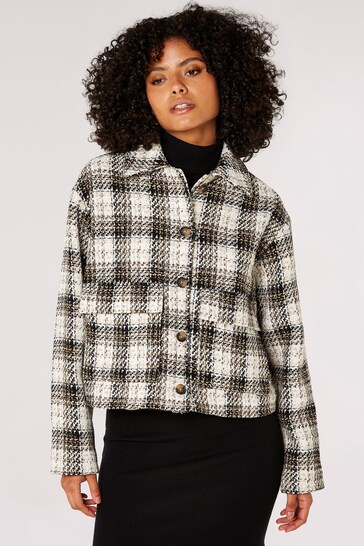 Apricot Brown Woven Textured Check Shacket