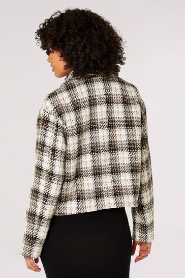 Apricot Brown Woven Textured Check Shacket