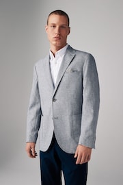 Blue Regular Fit Textured Linen Blend Blazer - Image 1 of 10
