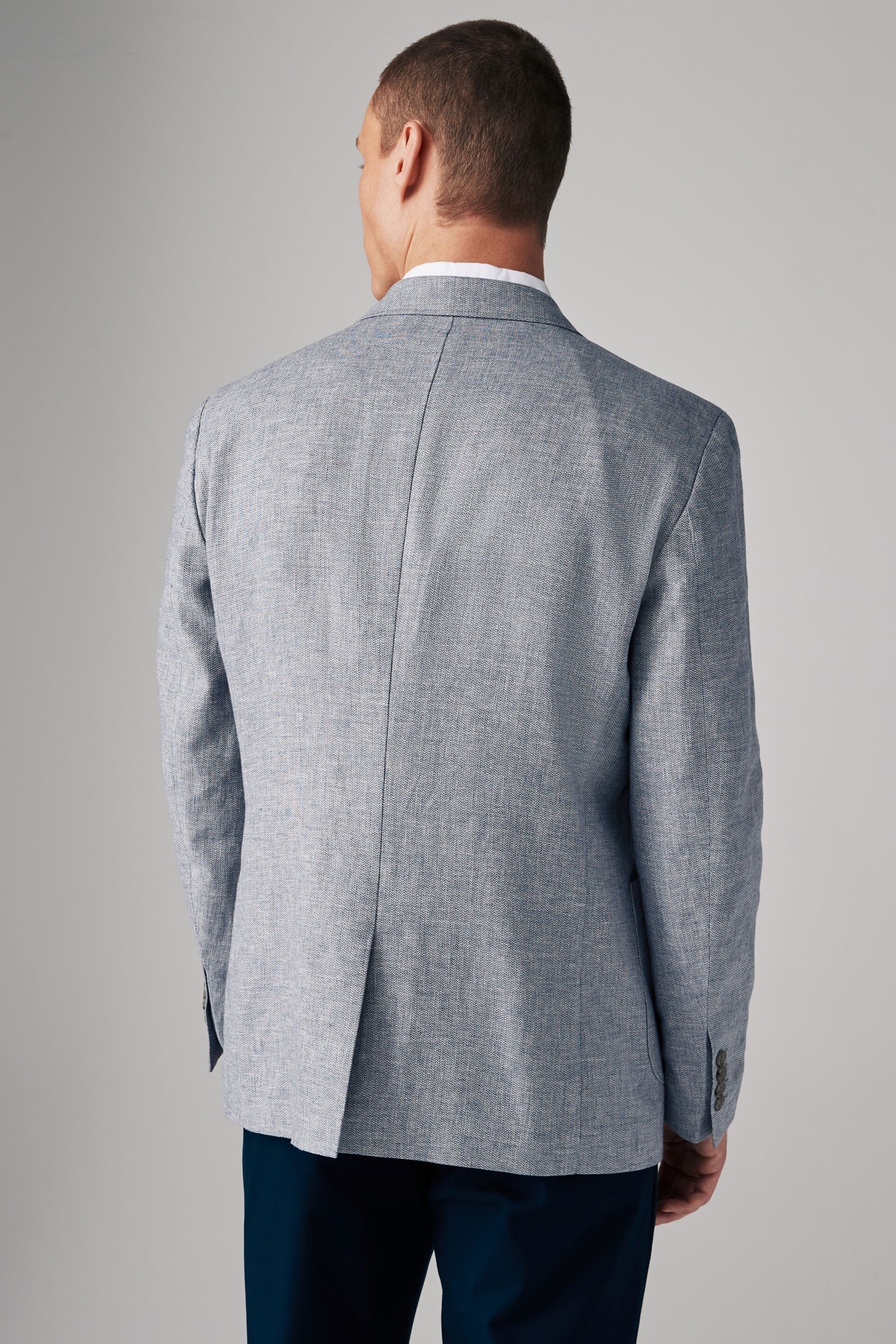 Blue Regular Fit Textured Linen Blend Blazer - Image 3 of 10