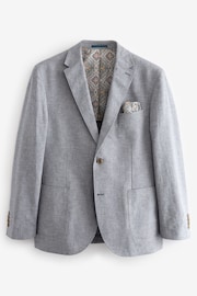 Blue Regular Fit Textured Linen Blend Blazer - Image 6 of 10