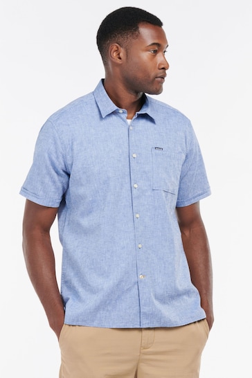 Barbour® Blue Nelson Linen Blend Short Sleeve Shirt
