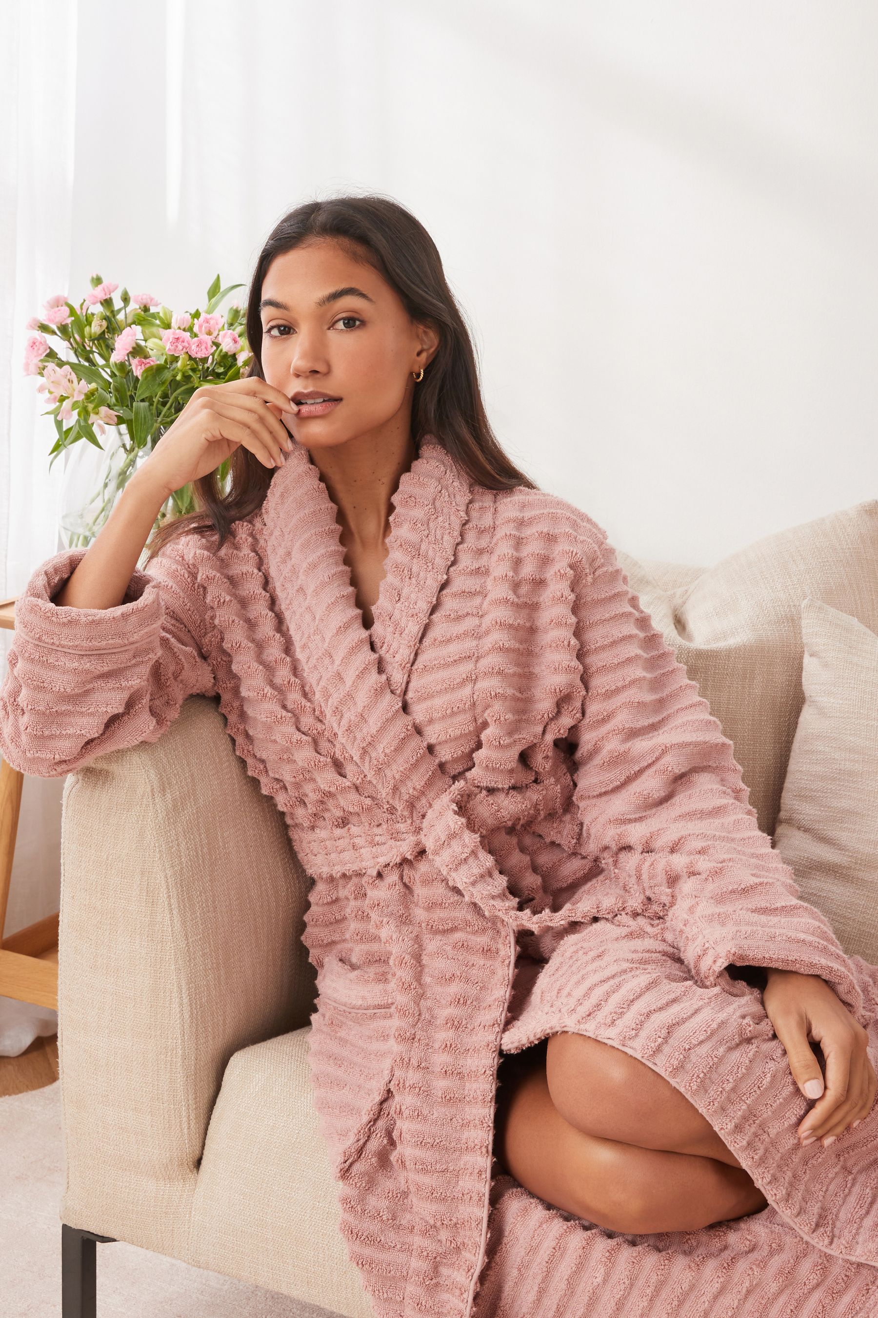 Pink towelling dressing gown deals