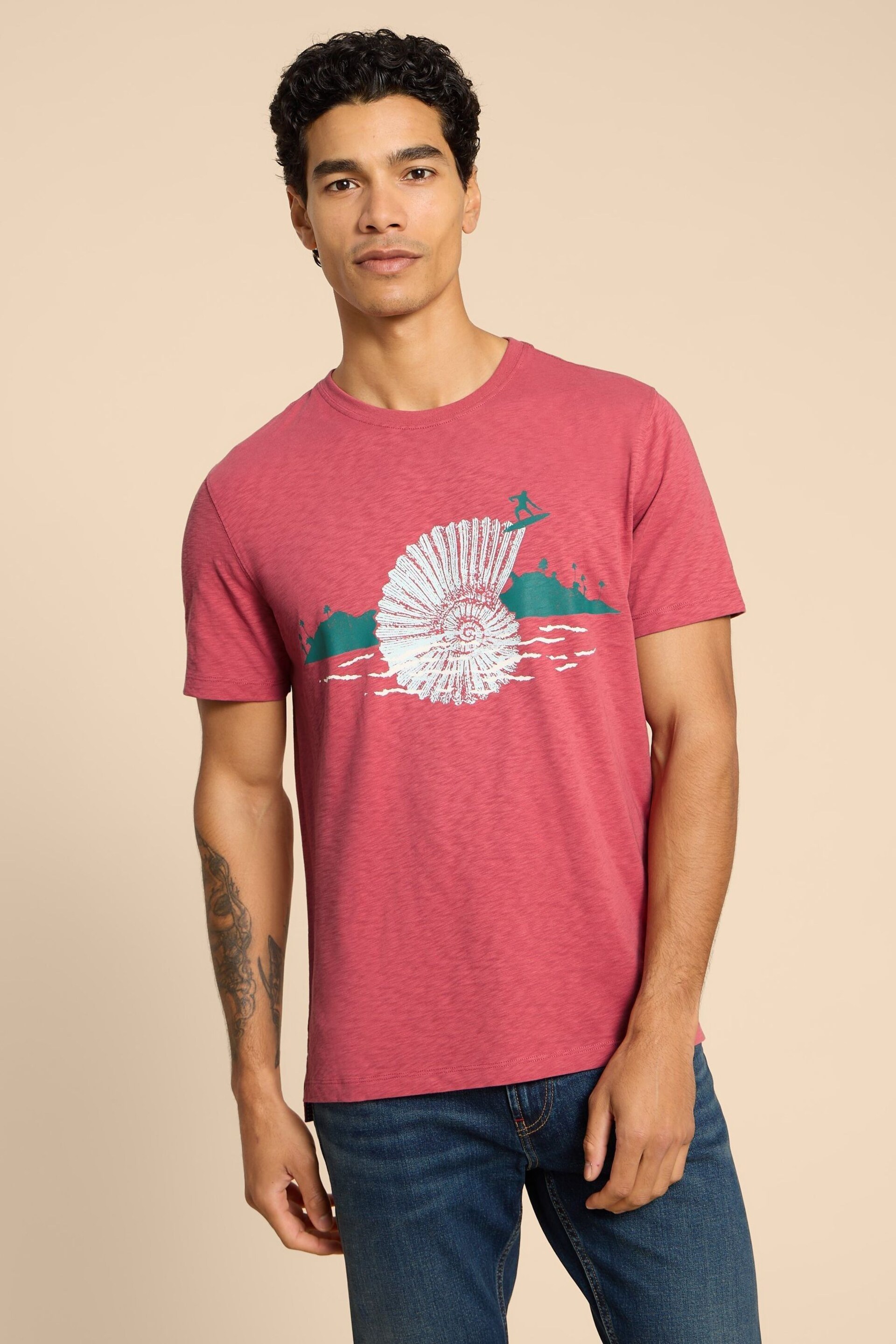 White Stuff Red Surf Shell Graphic T-Shirt - Image 1 of 7
