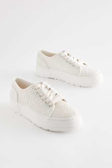 White/Gold Forever Comfort® Cleated Sole Chunky Trainers