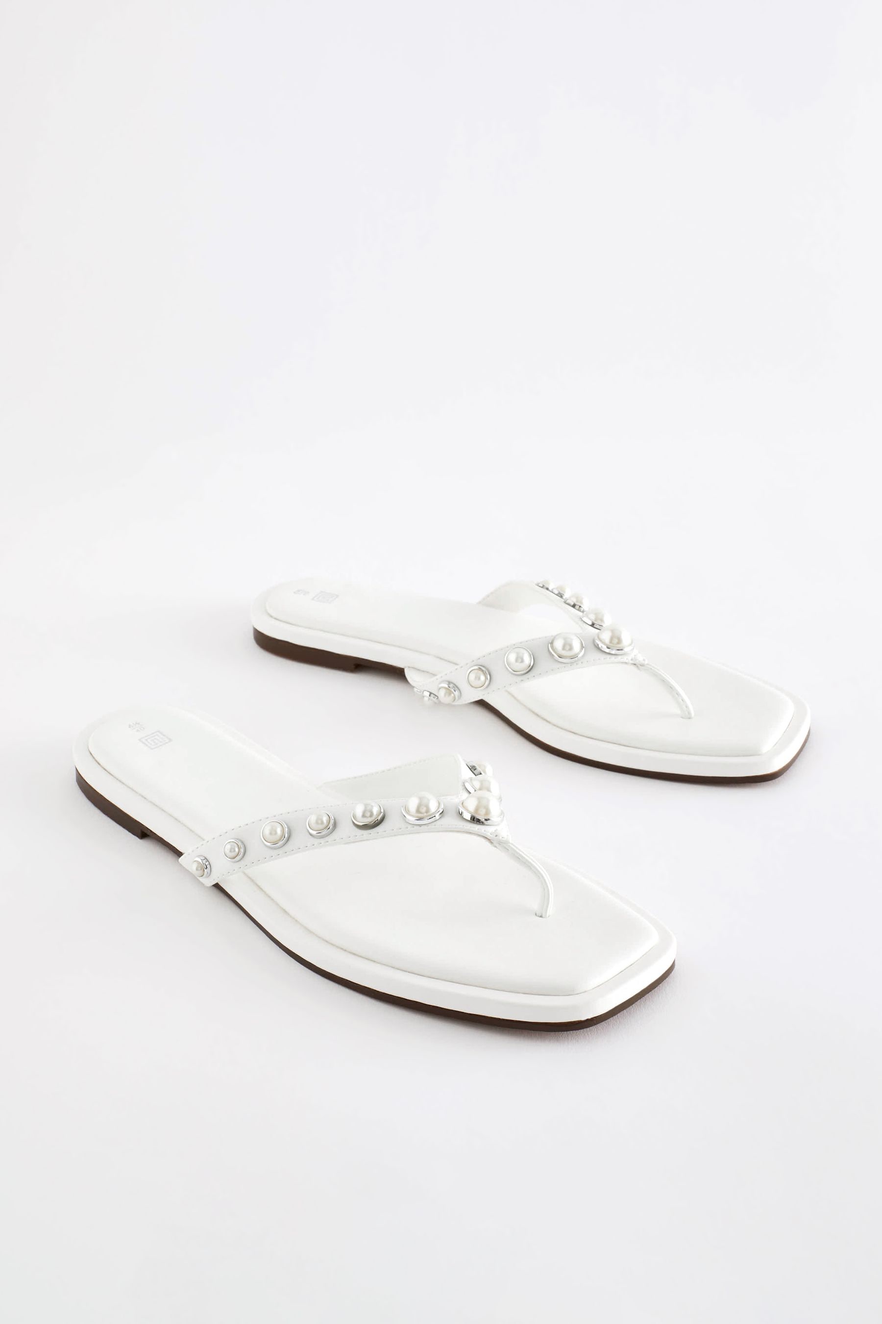 White Regular Wide Fit Pearl Effect Toe Post Sandals
