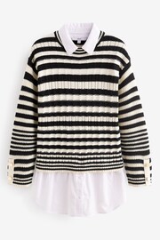 Black and Ecru Cream Stripe Stitch Detail Shirt Layer Jumper - Image 5 of 6