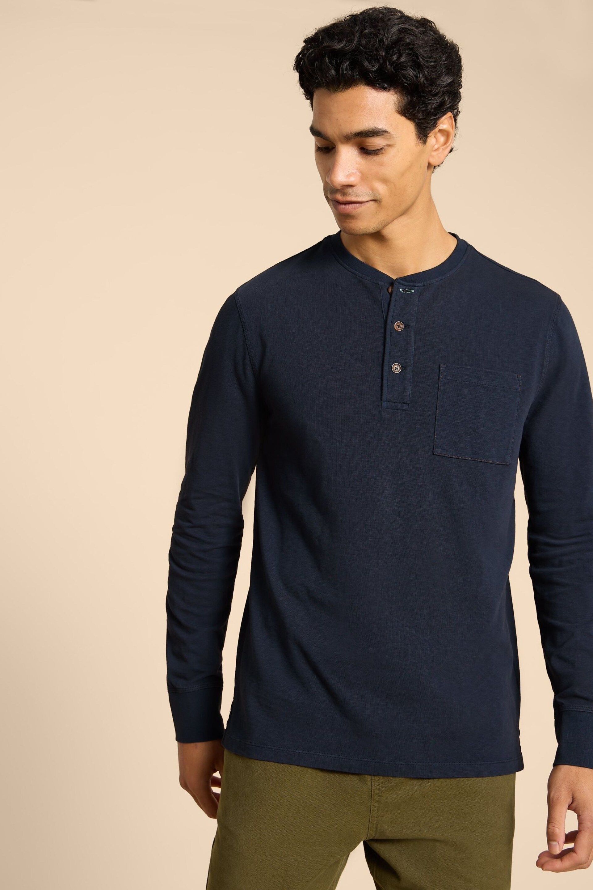 White Stuff Blue Newton Long Sleeve Henley T-Shirt - Image 2 of 7