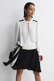 Reiss Ivory/Black Sadie Colourblock Belted Mini Dress - Image 1 of 4