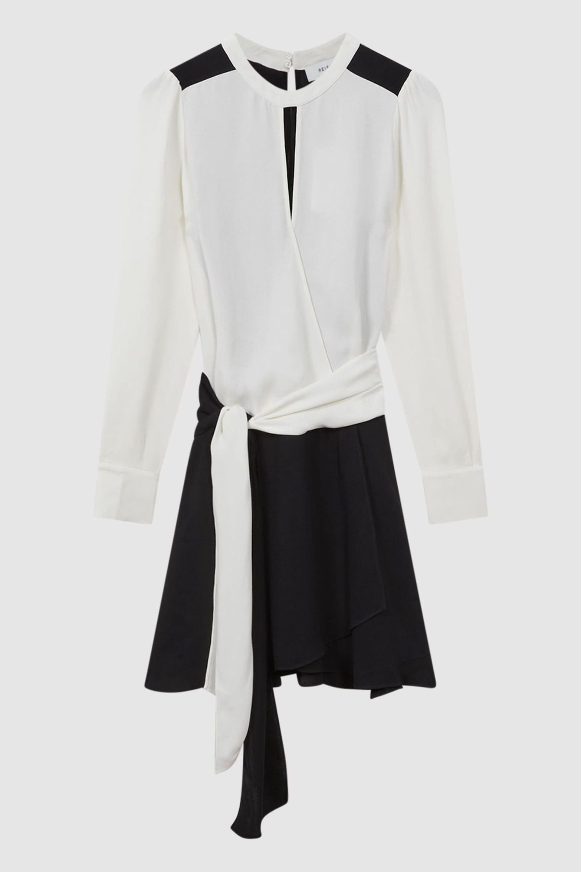 Reiss Ivory/Black Sadie Colourblock Belted Mini Dress - Image 2 of 4