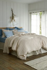 Piglet in Bed Cafe au Lait Check Stripe Linen Duvet Cover - Image 1 of 3