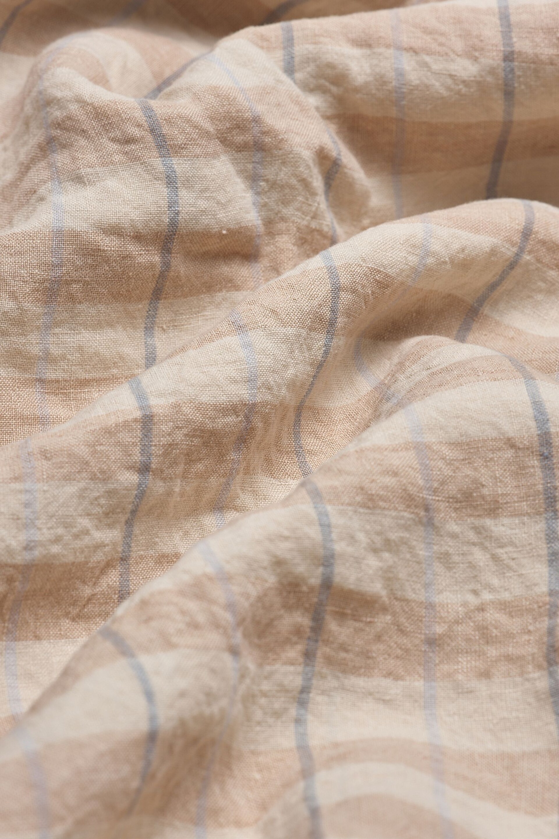 Piglet in Bed Cafe au Lait Check Stripe Linen Duvet Cover - Image 2 of 3