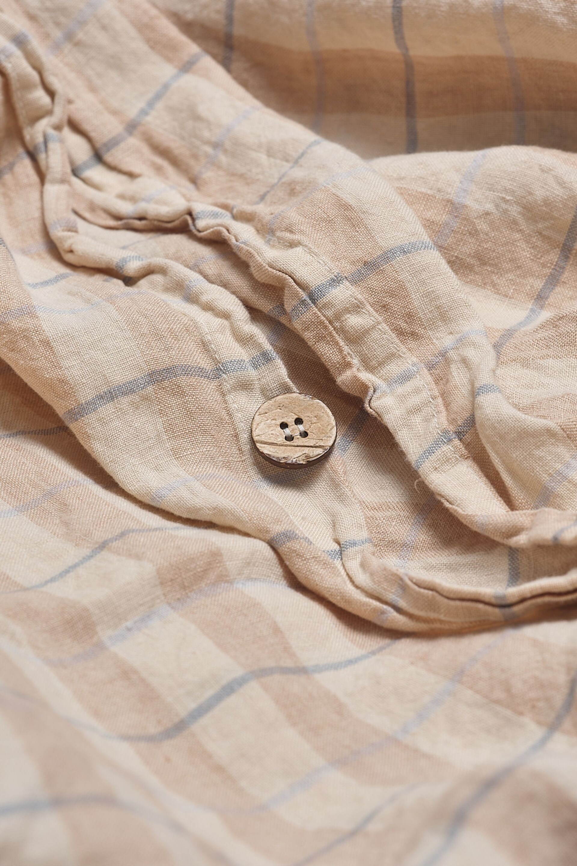 Piglet in Bed Cafe au Lait Check Stripe Linen Duvet Cover - Image 3 of 3