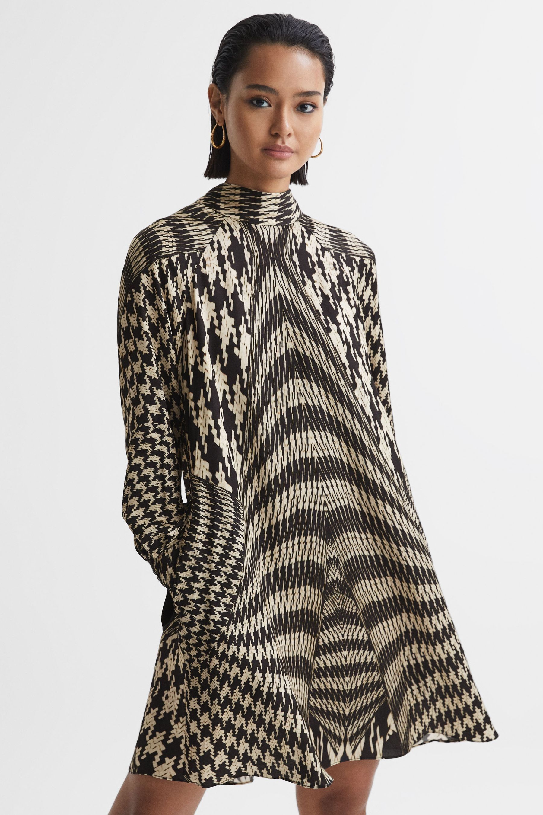 Reiss Black White Ester Dogtooth Mini Dress