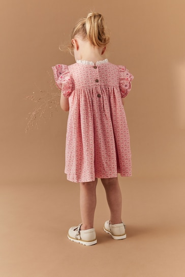 Pink Embroidered Shirred Dress (3mths-8yrs)