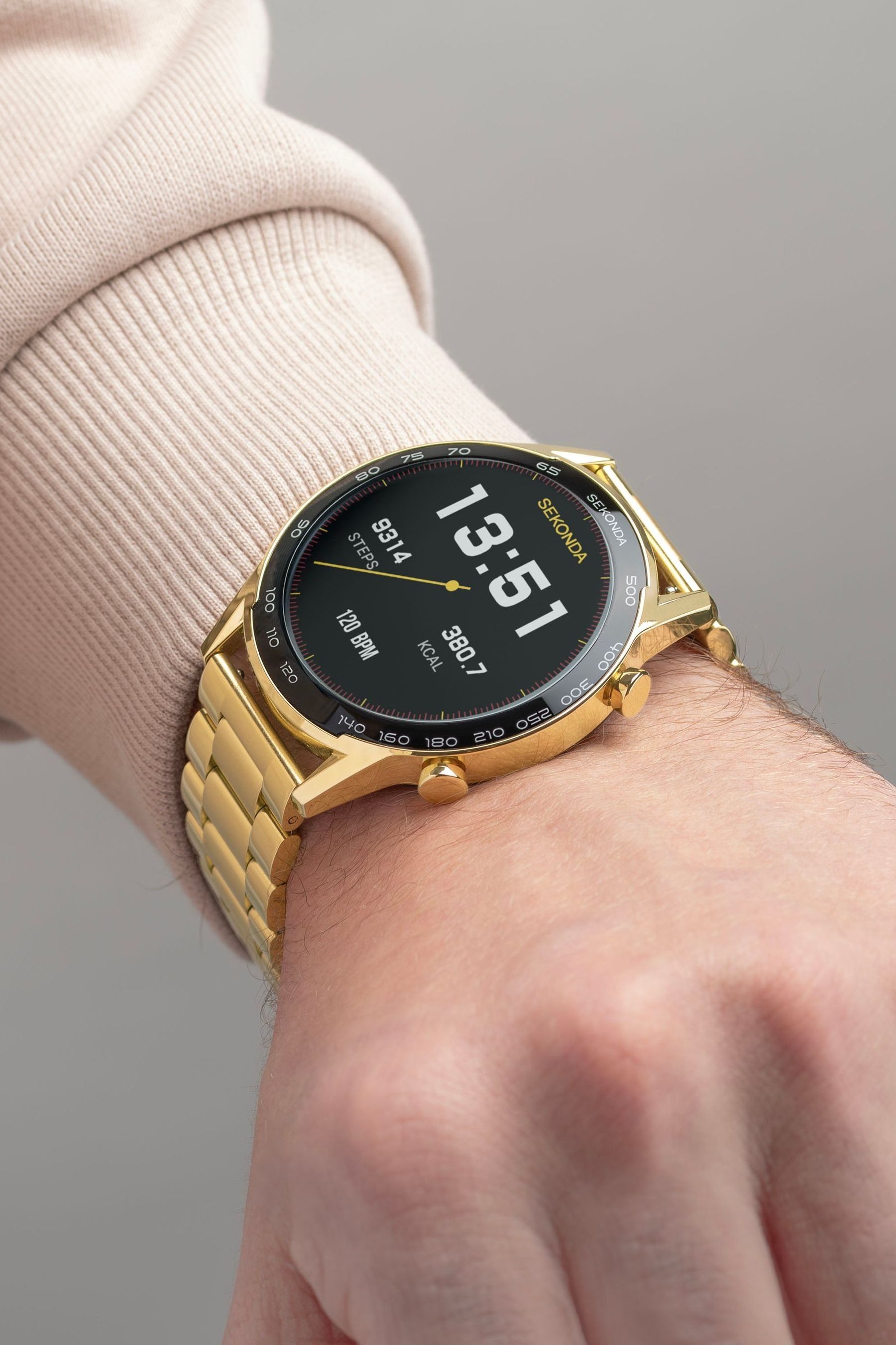 Sekonda Mens Active Plus 45mm Gold Tone Smartwatch Watch With Case And Stainless Steel Bracelet With LCD Dial