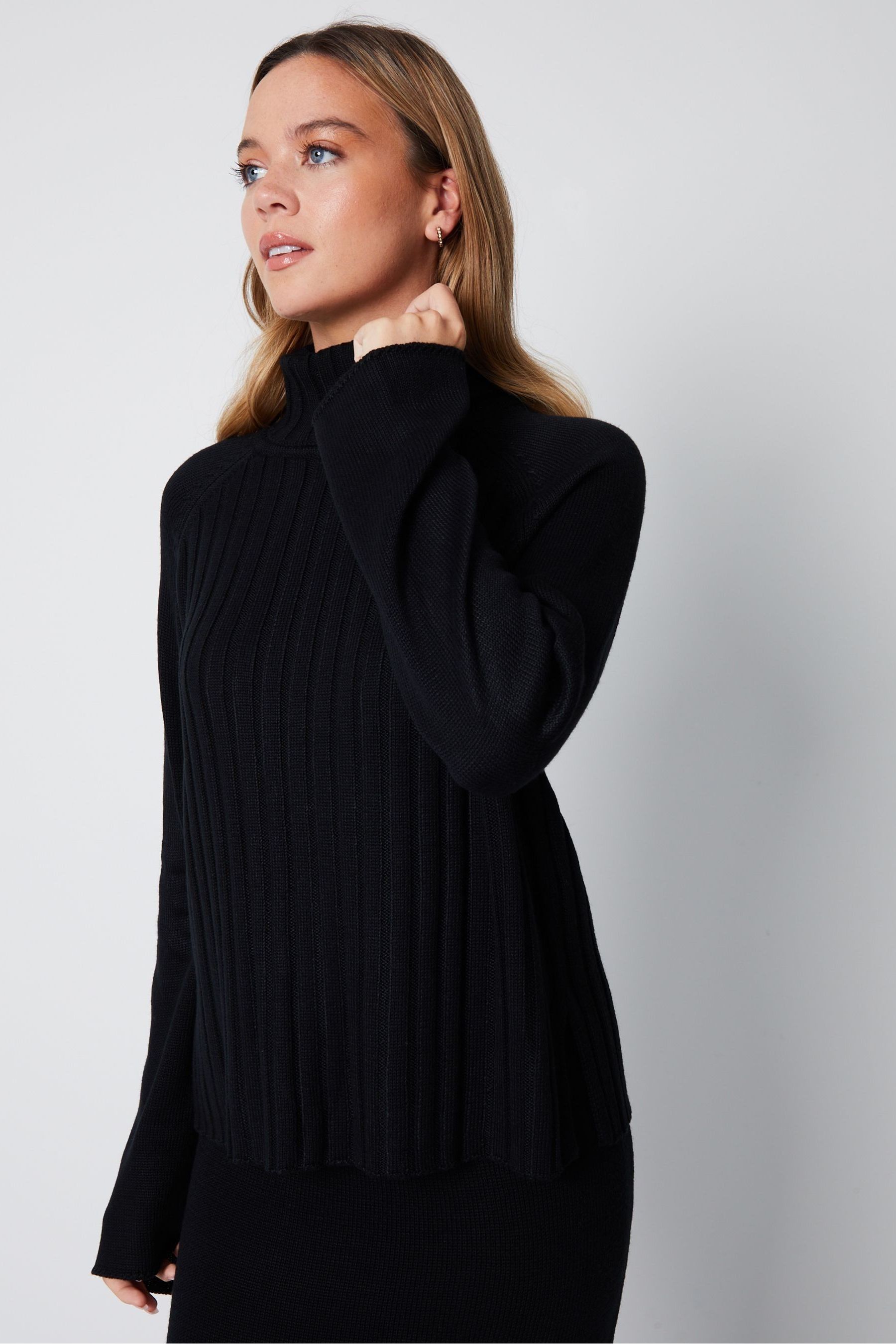 Buy Threadbare Black 2 Piece Roll Neck Jumper and Midi Skirt Set