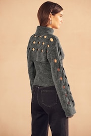 Charcoal Grey 2 In 1 Open Stitch Vest and Roll Neck Cropped Shrug Jumper - Image 3 of 8