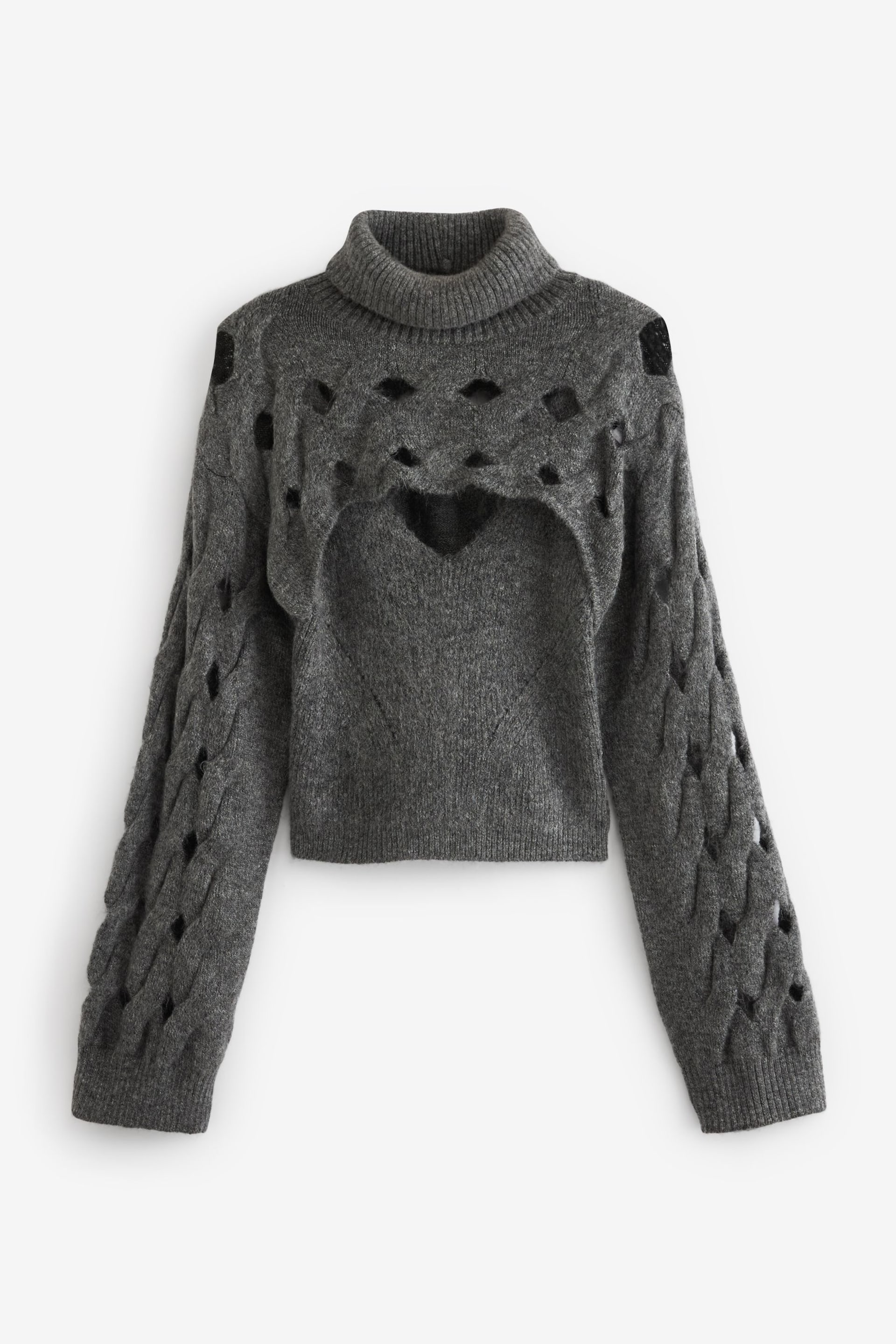 Charcoal Grey 2 In 1 Open Stitch Vest and Roll Neck Cropped Shrug Jumper - Image 5 of 8