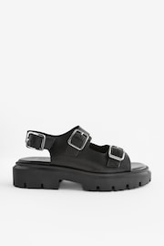 Black Regular/Wide Fit Premium Leather Chunky Cleated Sandals - Image 2 of 8