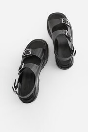 Black Regular/Wide Fit Premium Leather Chunky Cleated Sandals - Image 3 of 8