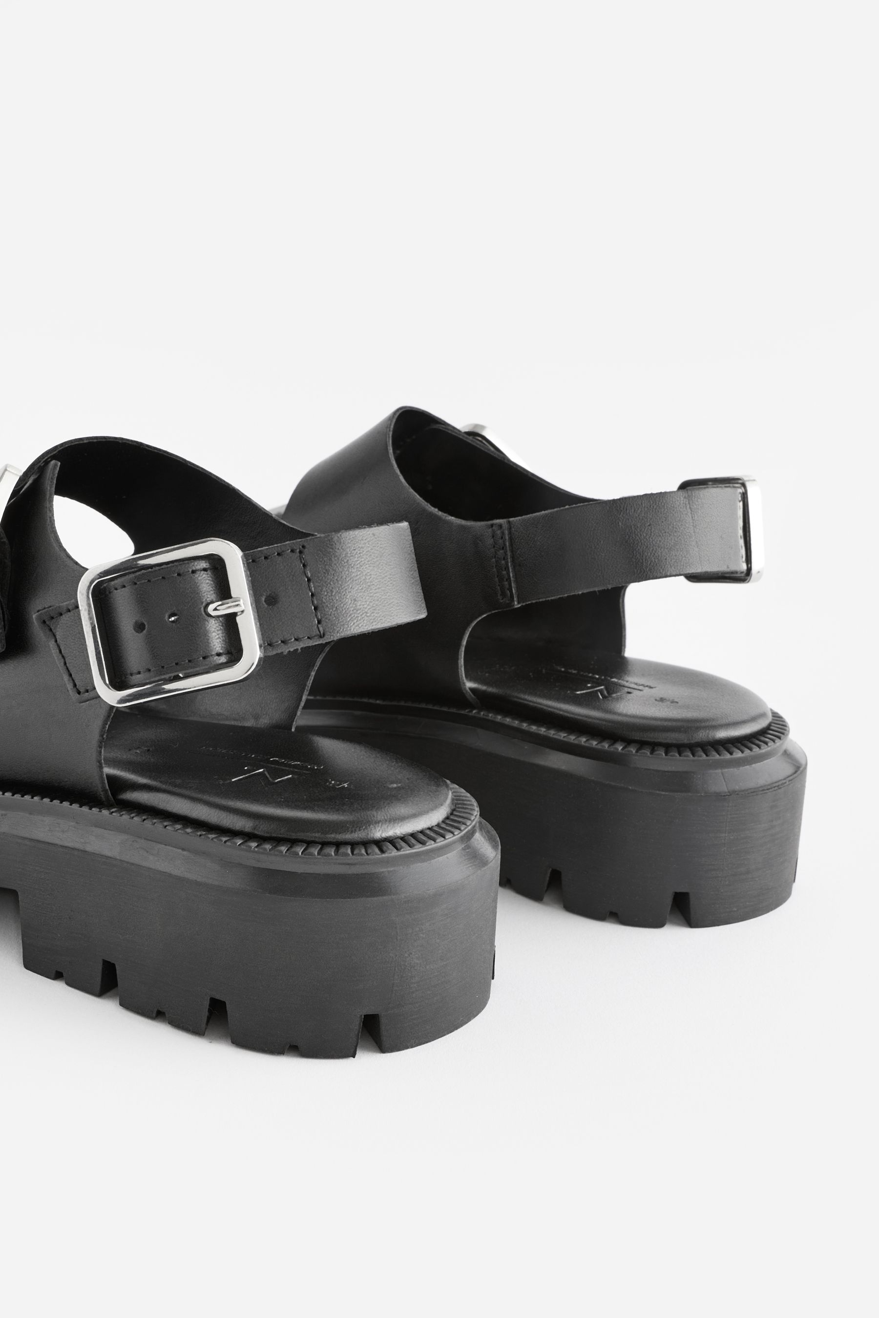 Buy Black Regular Wide Fit Premium Leather Chunky Cleated Sandals from Next Luxembourg