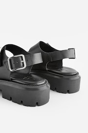 Black Regular/Wide Fit Premium Leather Chunky Cleated Sandals - Image 4 of 8