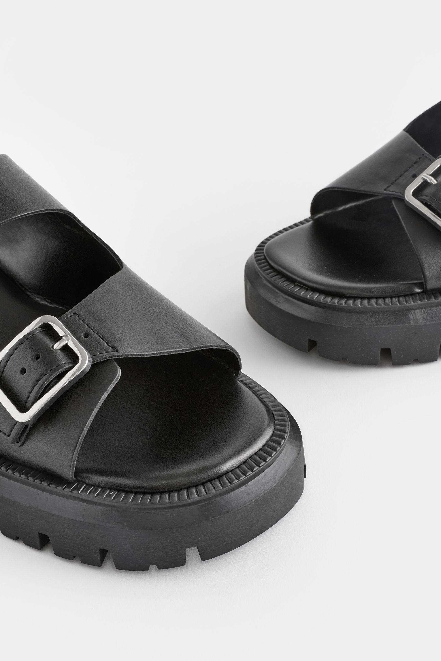 Buy Black Regular Wide Fit Premium Leather Chunky Cleated Sandals from Next Luxembourg