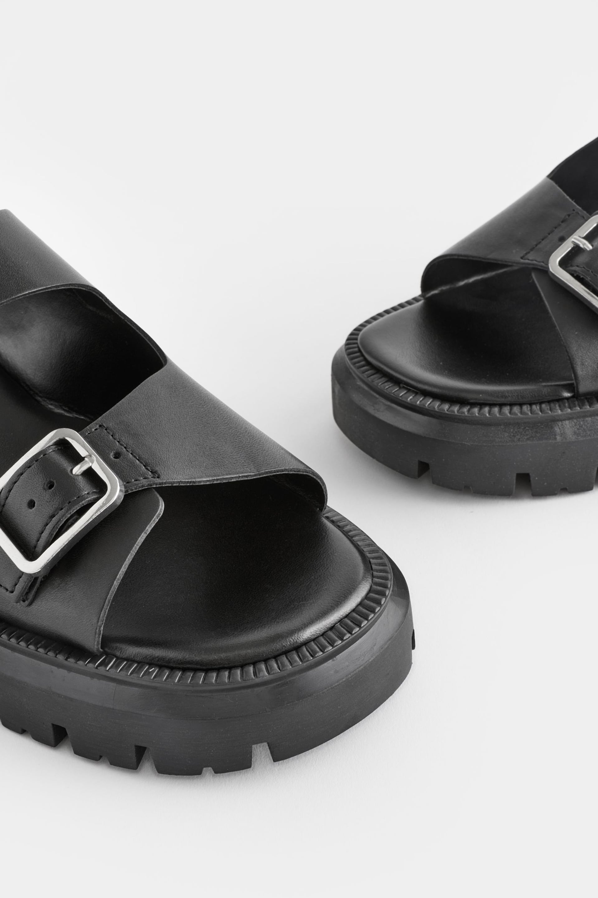 Black Regular/Wide Fit Premium Leather Chunky Cleated Sandals - Image 5 of 8