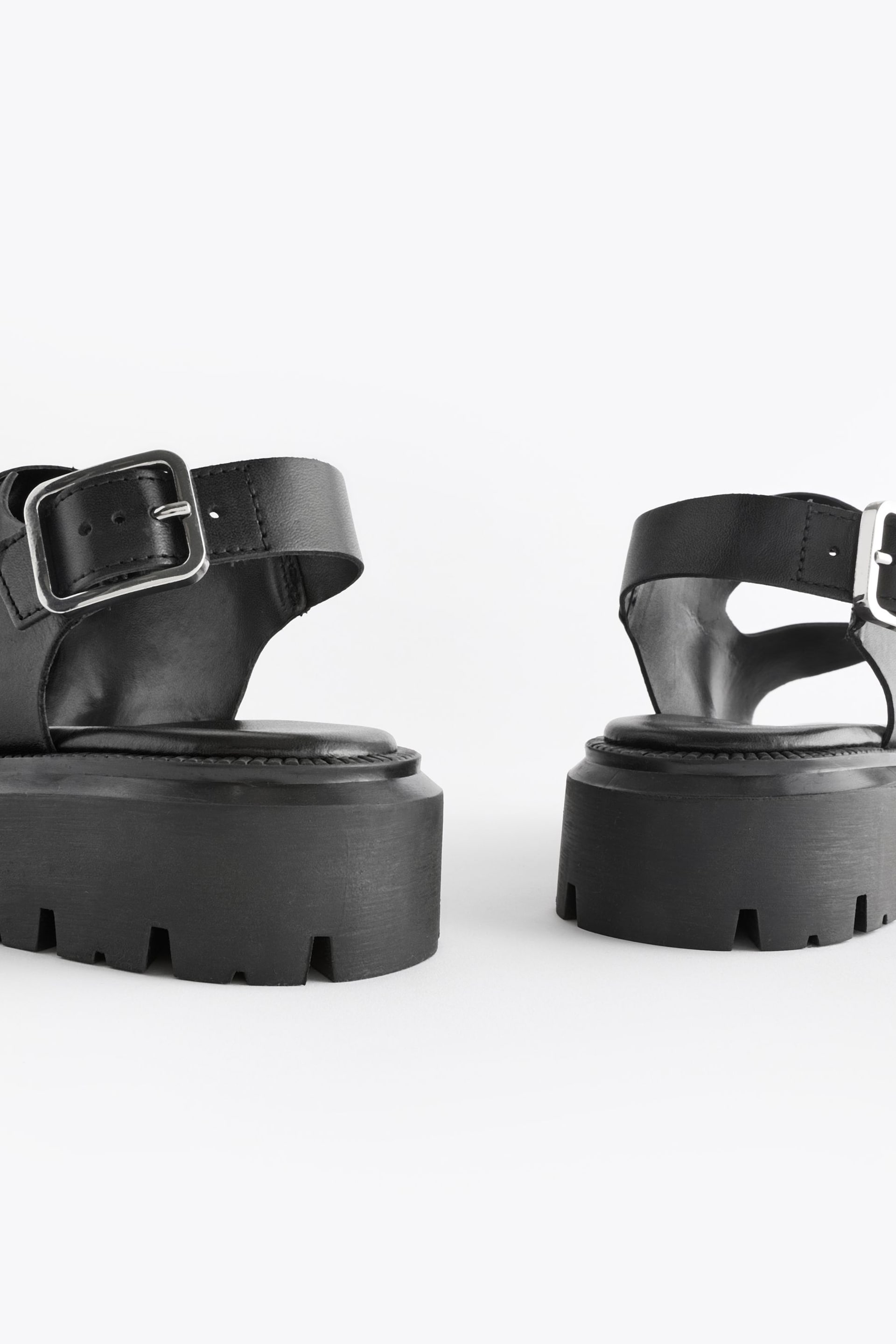 Black Regular/Wide Fit Premium Leather Chunky Cleated Sandals - Image 6 of 8