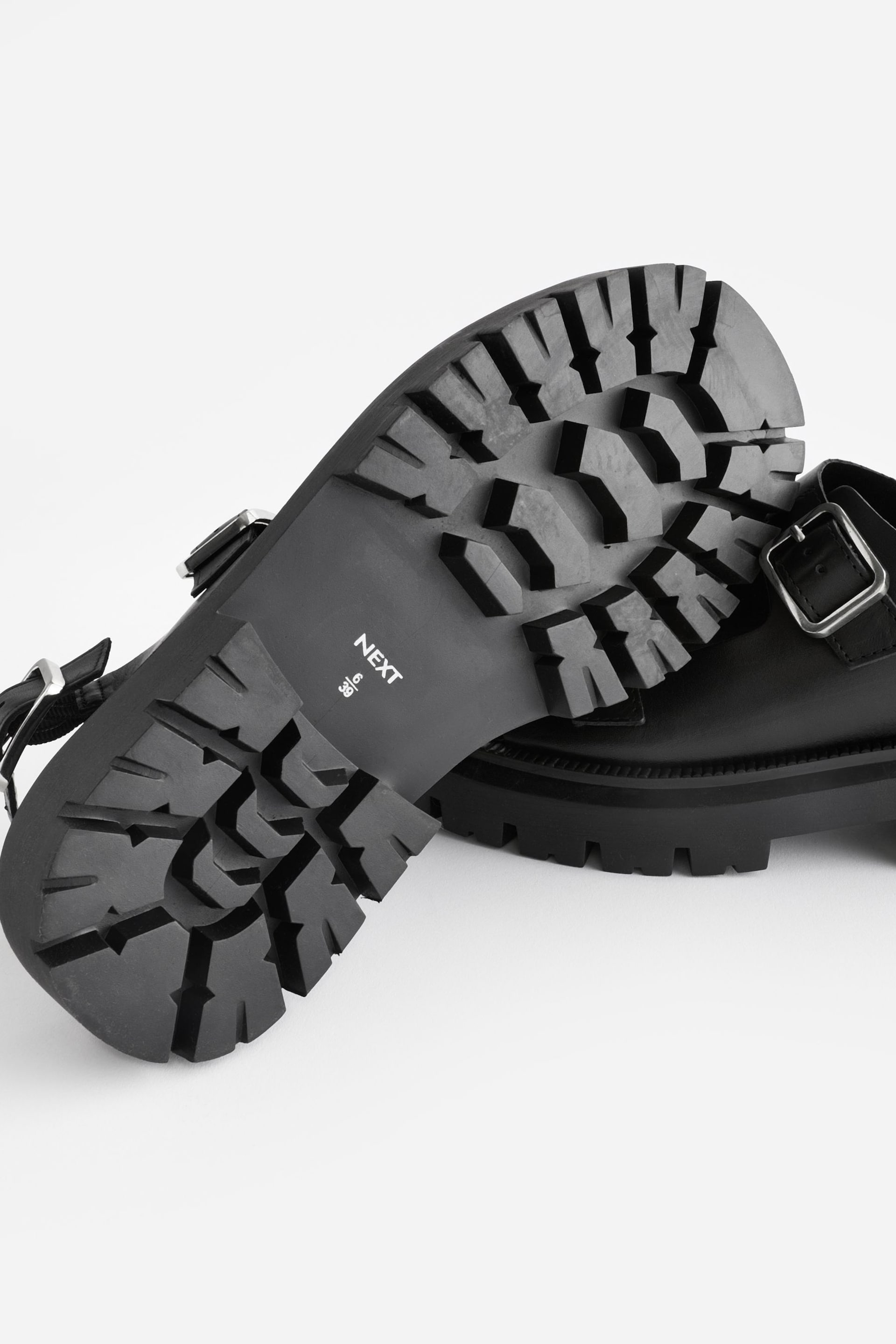 Black Regular/Wide Fit Premium Leather Chunky Cleated Sandals - Image 8 of 8