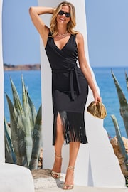 Sosandar Black Tassle Detail Wrap Dress - Image 1 of 5