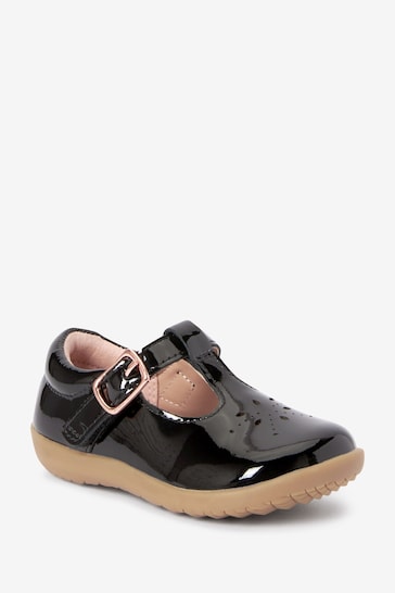 Black Patent Leather Wide Fit (G) First Walker T-Bar Shoes