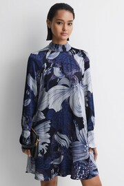 Reiss Blue/White Thea Relaxed Satin Printed Mini Dress - Image 1 of 7