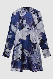 Reiss Blue/White Thea Relaxed Satin Printed Mini Dress - Image 2 of 7