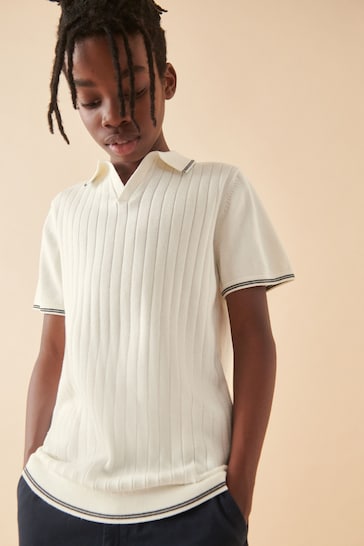 White Polo Short Sleeve Trophy Neck Jumper (3-16yrs)