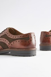 Tan Brown Leather Tweed Detail Brogues - Image 3 of 6